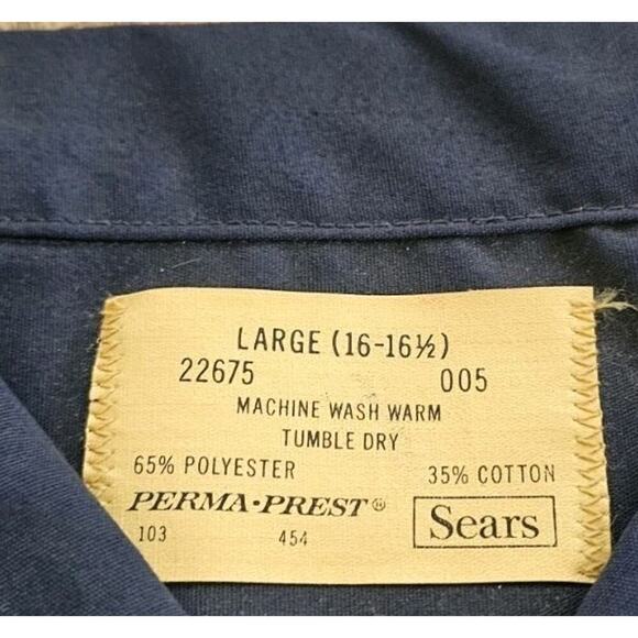 Sears Perma-Prest Vintage Work Shirt Navy Blue NWT Men's Size L - Picture 3 of 4
